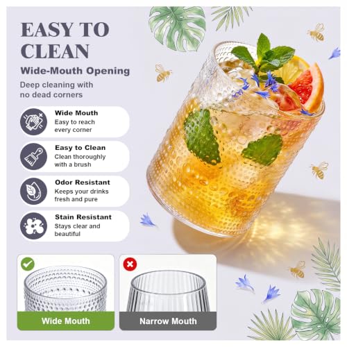 18PCS Hobnail Plastic Drinking Glasses 14 oz Beaded Cups for Party Clear 3.93 inch*3.14 inch
