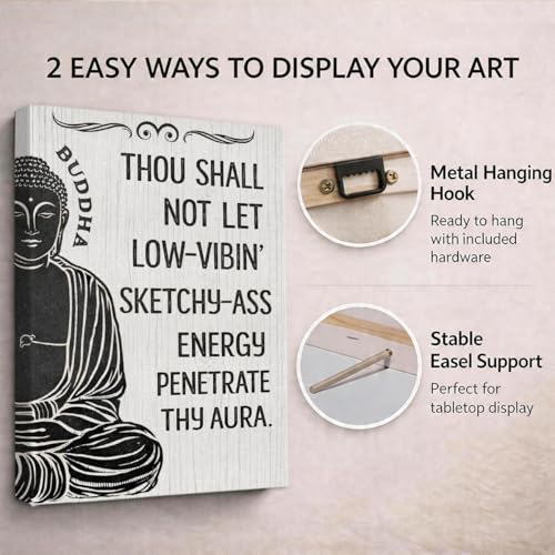 Buddha Canvas Wall Art, Positive Energy Buddha Canvas Wall Decor Spiritual Zen Den Decoration for Yoga Studio Spa Therapy Meditation Room Home Decorations 8x10 Framed A07