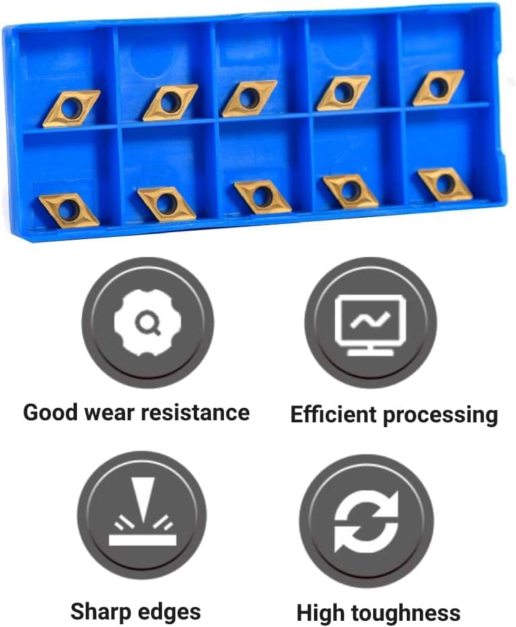 [Australia - AusPower] - Carbide Reversible Plates, Rotary Indexable Insert, Pack of 10 DCMT070204 US735 CNC Carbide Inserts Blade Milling Cutter Lathe Tool with Box for Rotary Tool Holder Replacement 