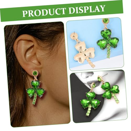 Shamrock Earrings Studs for St Patricks Day Sparkly Rhinestone Leaf Earrings Elegant Holiday Festival Accessories for Women Party