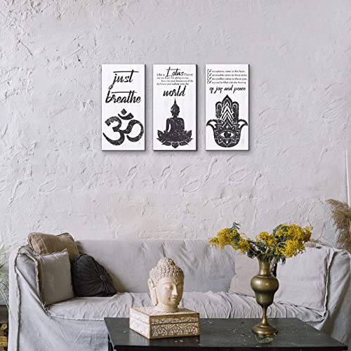 Blulu 3 Pcs Buddha Wall Art Spiritual Buddha Quotes Wall Decor Meditation Zen Wooden Hanging Sign Decor for Meditation Room Home Yoga Living Room Bedroom Office Buddhist Decorations