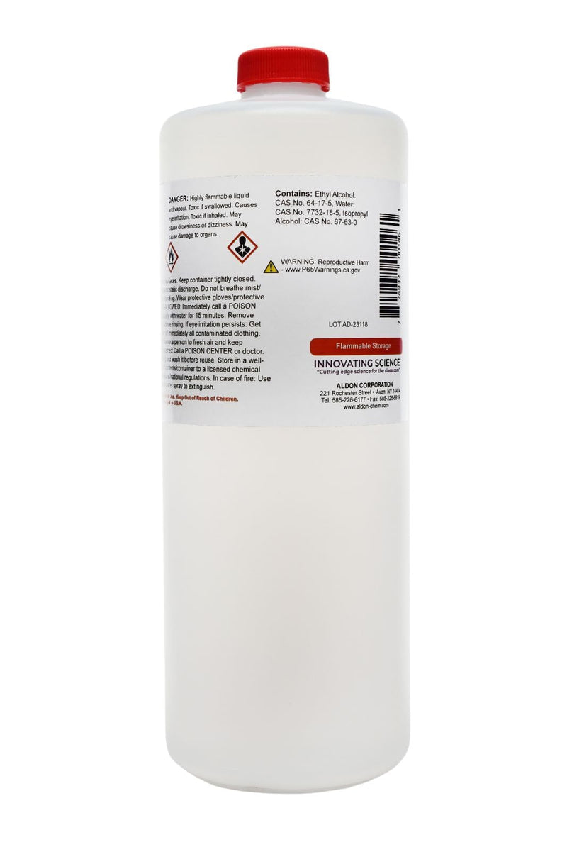 ALDON Innovating Science Laboratory-Grade Denatured Ethyl Alcohol, 95%, 1L (33.8 Ounces) - Not for Use on Body or Skin Denatured with Isopropyl Alcohol