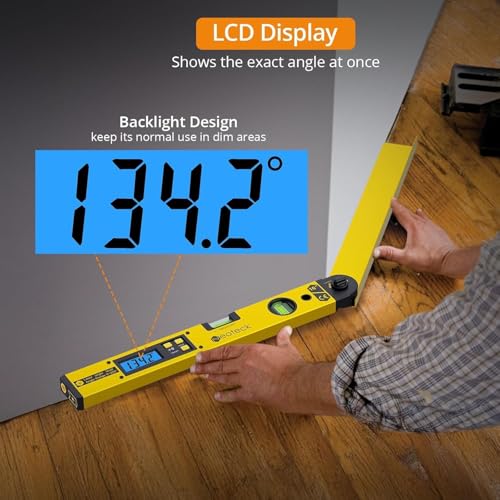 Neoteck golden aluminum digital angle finder with 225° range and Class 2 laser