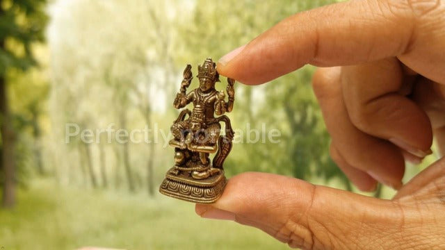 Purpledip Rare Miniature Brass Idol Vishnu with His Mount Garuda: Collectible Statue with Detailed Very Fine Workmanship (12698S)