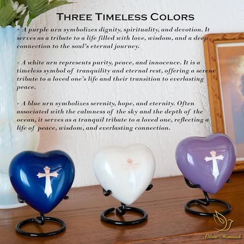 Small Urn for Ashes Keepsake for Women and Men - Religious Mini Heart Urns for Human Ashes Male or Female - Heart Shaped White Mini Urns with Cross