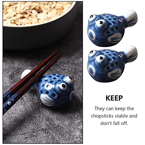 Hemoton Ceramic Chopstick Rest Set of 4 - Puffer Fish Design Tabletop Holder for Chopsticks Forks Spoons Kitchen Utensils for Home Parties and Celebrations