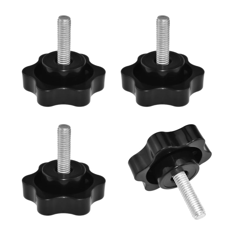 [Australia - AusPower] - 4 Pieces M6 x 16mm Star Hand Knob, Black Plastic Hex Shaped Clamping Knob Handle for Umbrella Base Replacement Knob 