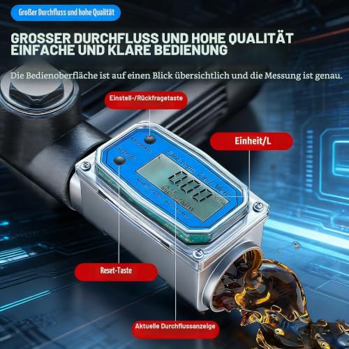 Digital Turbine Flow Meter, Mini Fuel Flow Meter 15-120 L/Min 1 Inch NPT Thread, Fuel Peak Flow Meter with Digital LCD Display, Kerosene Petrol Fuel Meter for Diesel/Fuel Blue
