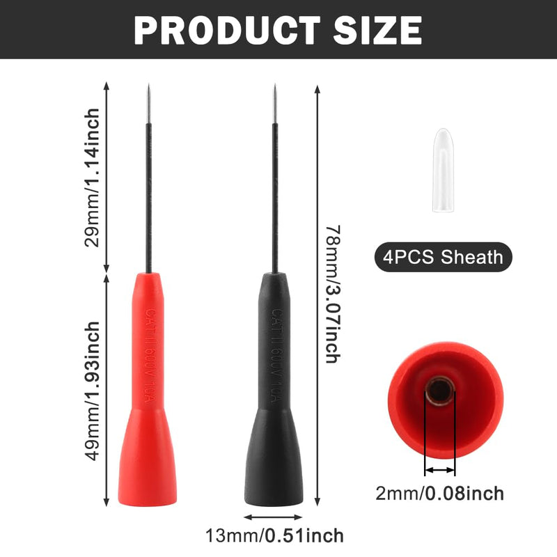 [Australia - AusPower] - 4PCS 2mm Extended Needle Test Probes, 600V/10A Non-Destructive Multimeter Test Probe for Flu-ke-Leads tl71 tl75 Digital Needle Multimeter Probes Red+Black 