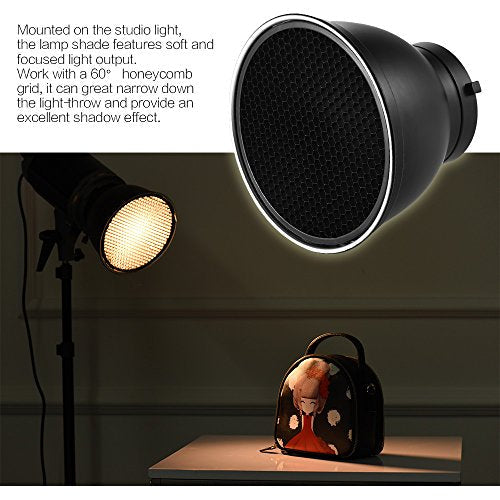 Andoer 7" Standard Reflector Diffuser Lamp Shade Dish with 60° Honeycomb Grid for Bowens Mount Studio Strobe Flash Light Speedlite (Without Soft Cloth)