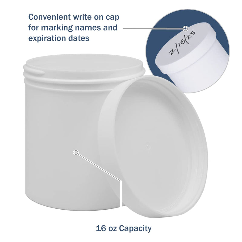 [Australia - AusPower] - EZY DOSE Ointment Jar and Container, Screw on Cap, Leak-Proof Container for Creams and Balms, Durable Design, Ideal for DIY Skincare and Herbal Remedies, 16 oz Capacity, White (Pack of 12) 16 Ounce 