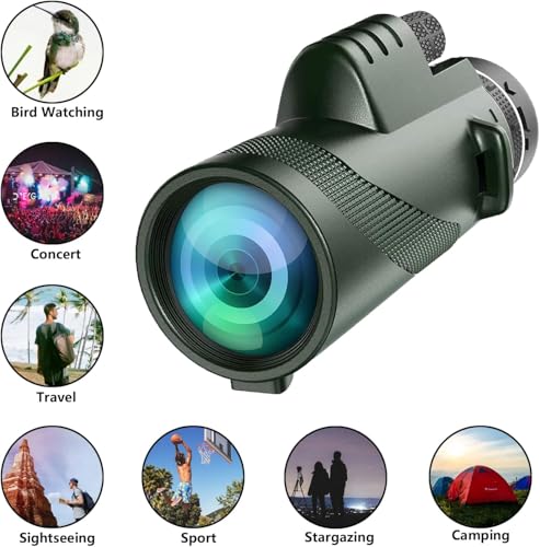 Monocular-Telescope 80x100 High Powered Monoculars High Definition for Adults High Powered with Smartphone Adapter Telescope Hunting Wildlife Bird Watching Travel Camping Hiking-Dark Green 1