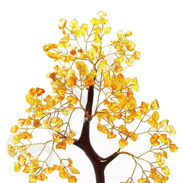 Citrine Tree Crystal Tree Healing Gemstone Crystal Bonsai Fortune Money Tree for Good Luck, Home Office Kitchen Décor Spiritual Gift (Golden Wire and 300 Beads) Size 10-12 Inches (Citrine) Citrine