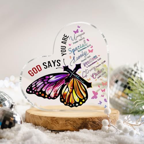 Christian Gifts for Women 3.9 Inch Christian Plaques Butterfly Inspirational Gifts for Women Bible Verse Plaque Christian Home Decor Gifts God Says