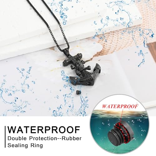 XSMZB Skull Anchor Cremation Jewelry for Ashes Men Women Keepsake Urn Necklace Ashes Holder for Human Pet Memorial Pendant Black