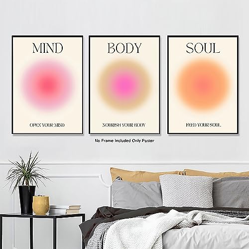 Mind Body Soul Positive Aura Canvas Prints - Trendy Gradient Spiritual Wall Art for Room Aesthetic - Living Room Posters 12*16inch*3 Unframed 16"L x 12"W Mind Heart Soul