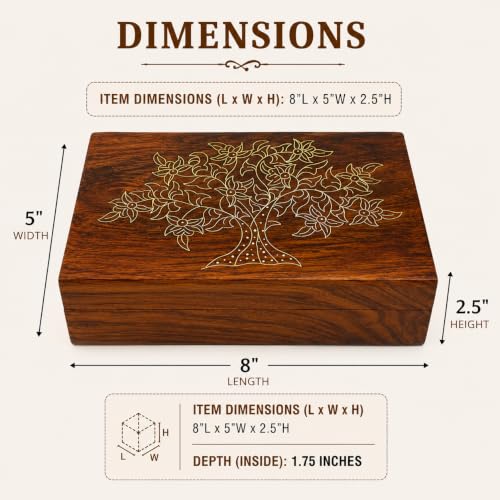 collectiblesBuy Handmade Wooden Box Hinged Lid Brown keepsake Unfinished Jewelry and DIY Crafts Storage Box for Women Jewel Organizer Golden Floral Print Decorative Wood Stash Boxes Walnut Finish