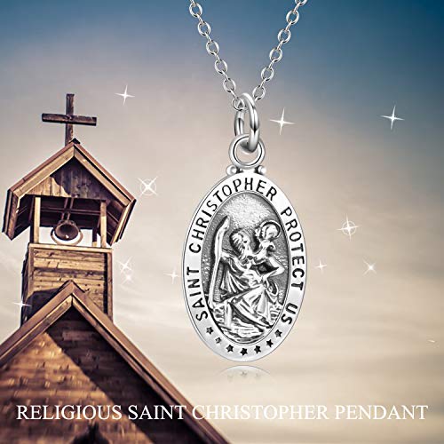 YFN 925 Sterling Silver Patron Saint Medal Necklace Amulet Necklace Protection Jewelry for Women and Men(with Gift Box) A01 St. Christopher