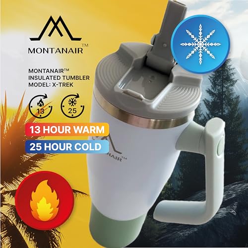 MONTANAIR® Original 40oz Stainless Steel Double Wall Vacuum Tumbler with Rotatable Handle, Lid and Built-In Straw | Insulated | Fits in Cup Holder | Leak Proof | BPA-free (PINK) Pink