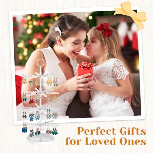 MODOWEY Rotating Earring Holder Organizer Tree Adjustable Display for Women Pearl White 4 Tier, 384 Holes