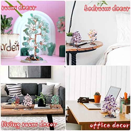 Green Aventurine Healing Crystal Tree of Life Natural Gemstone Agate Slice Base Copper Wire Wrapped Money Trees Feng Shui Spiritual Energy Decorations Home Office Room Desk Decor Gifts for Women Men Green Aventurine