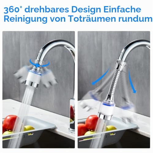 MplehDa 2 Pieces Water Filter for Tap, 360° Filter, with 4 Pieces Cotton Filter Element, Extension, Descaler Attachment Kitchen Bathroom (B) B