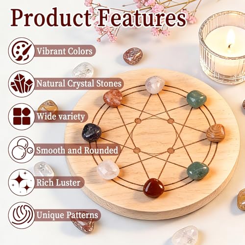 RAINFLOW 60Pcs Natural Crystal Stones - 0.5'' Polished Tumbled Gemstones