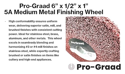 Pro-Graad 6-inch metal finishing wheel, 5A medium, 1/2-inch width with 1-inch arbor hole