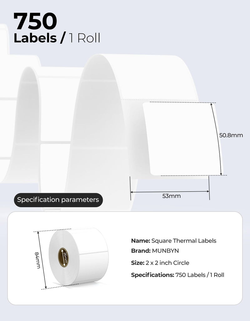 3 Inch White Circle Thermal Sticker Labels+2"x2" Square Thermal Labels