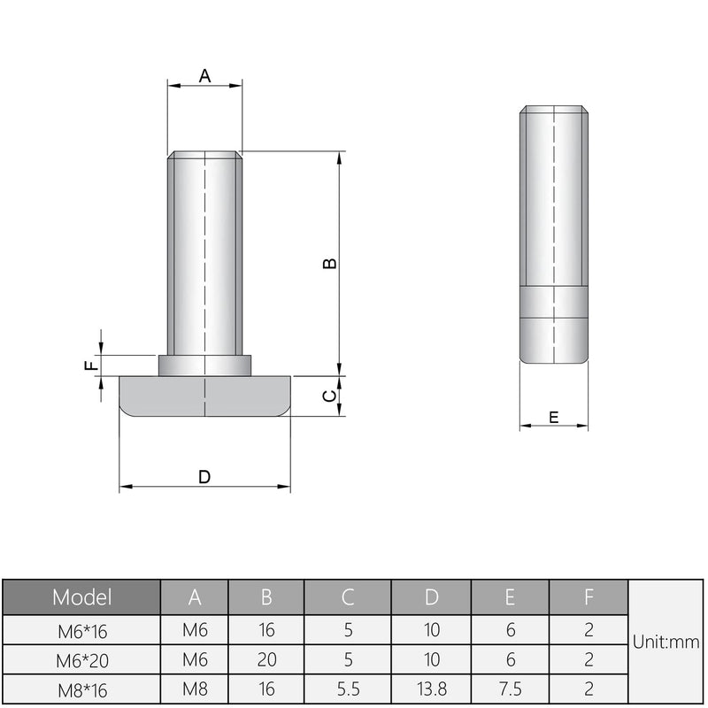 [Australia - AusPower] - MroMax M6-1x20mm T Slot Bolts Carbon Steel Drop-in Stud Sliding Screw Bolt Metric Hammer Head Bolt for 30 Series Aluminum Extrusions Silver 20Pcs 