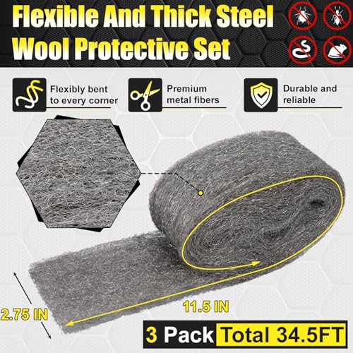 Alabrocon steel wool kit with three steel wool rolls and wire mesh coilાવતા