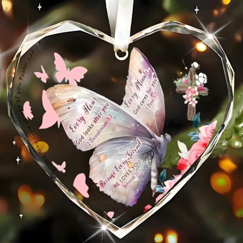 Glass Christian Gifts for Women Inspirational Gifts with Bible Verse Prayers Religious Gift Scripture for Women Men Friends Mom Valentines Birthday Gift Butterfly-c