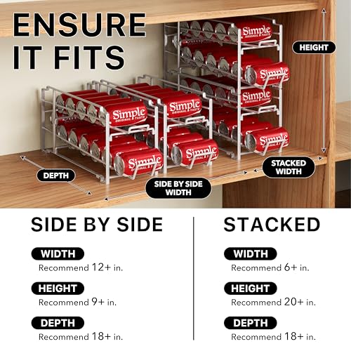 White Simple Houseware 4-pack stacking soda can dispensers with adjustable tiers for organized beverage storage.