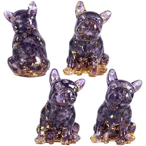 Handmade Resin Crystal French Bulldog Figurine, Amethyst Dog Lover Gift Sculpture for Home Office Decor Purple