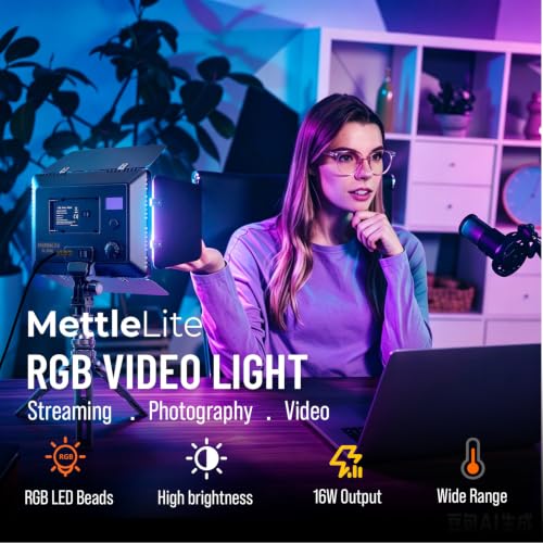 Mettlelite SL240C RGB LED Video Light with Barndoor & Mini Tripod, APP Control 360° Full Color RGB Panel, Ultra Bright 2800K-8000K, 40 Gels,10 Light Effects,Portable Studio Light for Content Creation