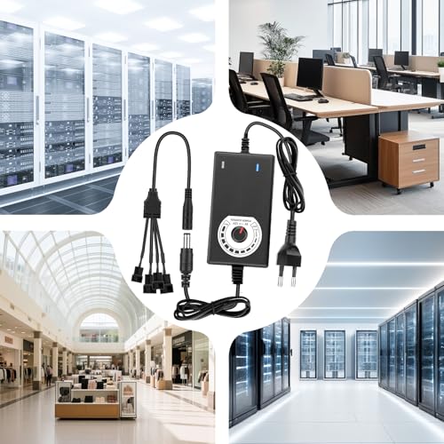 RUIZHI PWM Fan Controller + 36W 12V Power Supply, PWM Controller Fan Speed Control Module, 100-240V AC to 3-12V 3A DC, Adjustable Adapter with Splitter Cable, DC Female 4pin 4
