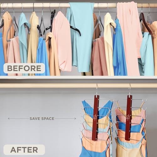 MORALVE European Beechwood Tank Top Hangers with 360° Swivel Hook - 2 Pack Space Saving Sports Bra and Cami Hanger for Closet - Hanging Tank Top and Bra Organizer for Space Saving Closet Organization Mahogany