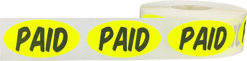 1 x 2 Oval Fluorescent Yellow Paid Stickers