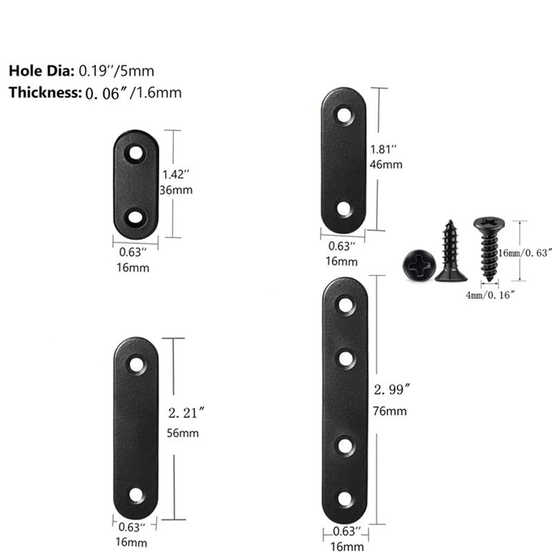 [Australia - AusPower] - Black Flat Straight Brace,20Pcs Metal Mending Brackets Straight Corner Braces Straight Brackets with 40Pcs Screws (Straight 16x36mm, Black) Straight 16x36mm 