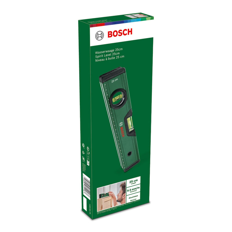 [Australia - AusPower] - Bosch Wasserwaage 25cm (präzise Ausrichtung mit 2 fluoreszierenden Libellen für horizontales und vertikales Ablesen; metrische Skala; Aluminiumgehäuse; Softgrip-Stoßfänger; V-Nut) 25 cm 