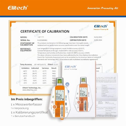 Elitech WHO PQS Certified Temperature Data Logger with Light Sensor (PDF Report/USB) Disposable Temperature Recorder for Vaccine Cold Chains LogEt1 Disposable Temperature Logger Pack of 1
