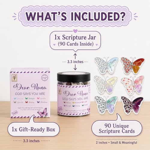 Dear Nana Gifts – 90 Daily Scripture Cards in a Jar – God Says You Are Christian Gifts for Grandma – Bible Verse Affirmation Cards – Religious Faith Gift for Nana Birthday, Mother's Day, Christmas A. Dear Nana