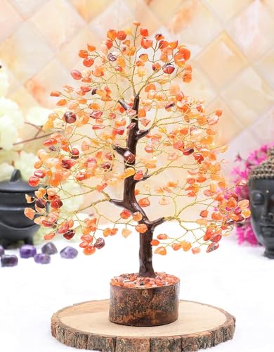 WC Carnelian Chakra Tree of Life - Crystal Tree with 300 Beads for Positive Energy, Sacral Chakra Healing, Good Luck Gift Feng Shui Decor Carnelian Chakra Tree-300 Beads