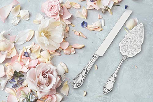 Strova Silver Wedding Cake Serving Set - Elegant Cake Cutting Knife and Server for Event Use Silver Plated