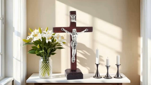 ydzqdxzz Wall and Table Wood Cross Crucifix, Crucifix Wall Cross Wooden Catholic With Stand Religious Christian Standing Church Home Ornaments For Prayers, Wall Crosses