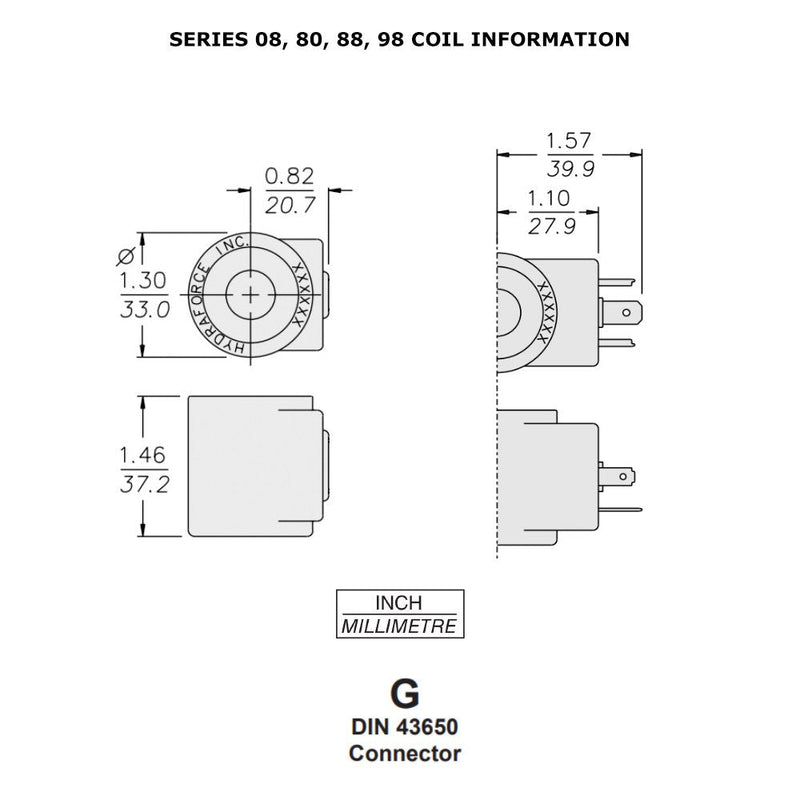 [Australia - AusPower] - Hydra Force HY 6306012 - Coil 3 Prong DIN 12 Volt DC Fits 08, 80, 88, and 98 series Hydraforce Stems (1/2" Hole) 