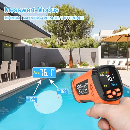 Infrared Thermometer MESTEK -40°C to 1600°C High Temperature Digital Laser Temperature Meter with K-Probe IR Pyrometer Non-Contact LCD Alarm Adjustable Emissivity for Kitchen Industry IR05A-Orange