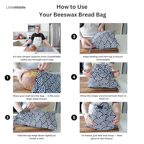 2 XL Beeswax Bread Bags for Homemade Bread, Reusable Cotton and Beeswax Storage for Sourdough or Artisan Loaves, Keeps Bread Fresh Longer, Freezer Safe, 12.5" x 16.5" Cream with Dog Print