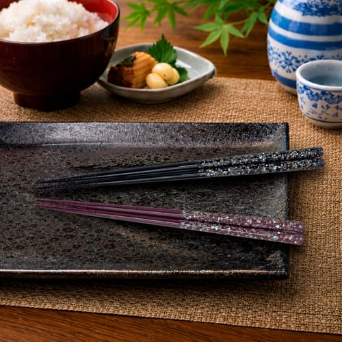 Premium Japanese Chopsticks Set for 2 [Made in Japan] Reusable Wooden Chopsticks with Mother of Pearl Inlay (Raden) and Traditional Lacquered Finish C (Owari Classic 2prs (MK057)) Owari Classic 2prs (MK057)