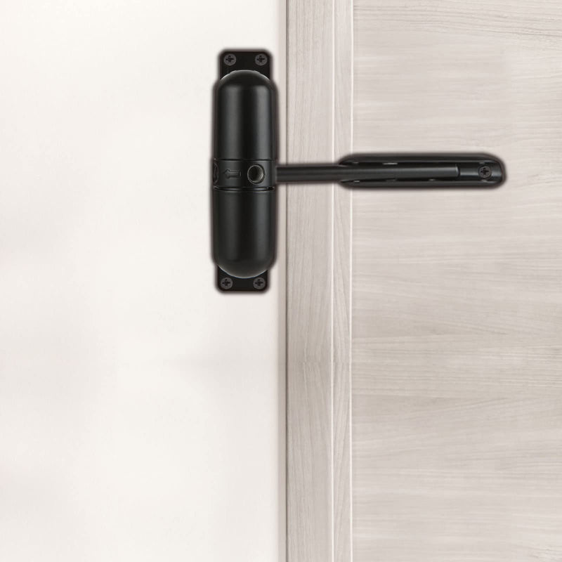 2PCS Automatic Door Closer Safety Spring Door Closers, Adjustable Closing Door Hinge for Convert Hinged Doors to Self-Closing, Black Door Closer Auto for Residential, Commercial